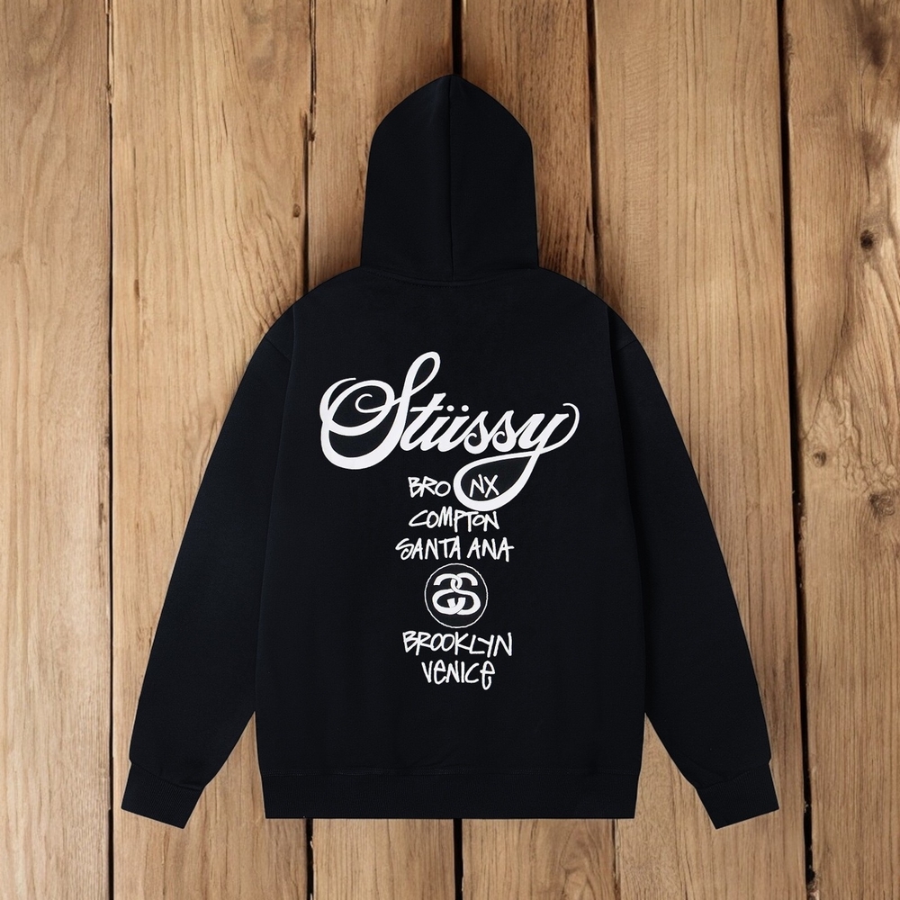 Stussy Black Hoodie with White Script
